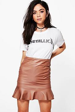Boohoo Beau Leather Look Peplum Mini Skirt
