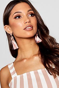 Boohoo Lucia Gem And Diamante Tassel Earrings