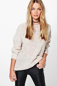 Boohoo Sarah Pearl Trim Jumper