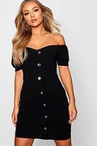 Boohoo Off The Shoulder Button Detail Bodycon Dress