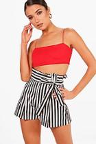 Boohoo Tabitha Striped High Waisted Tie Belt Shorts