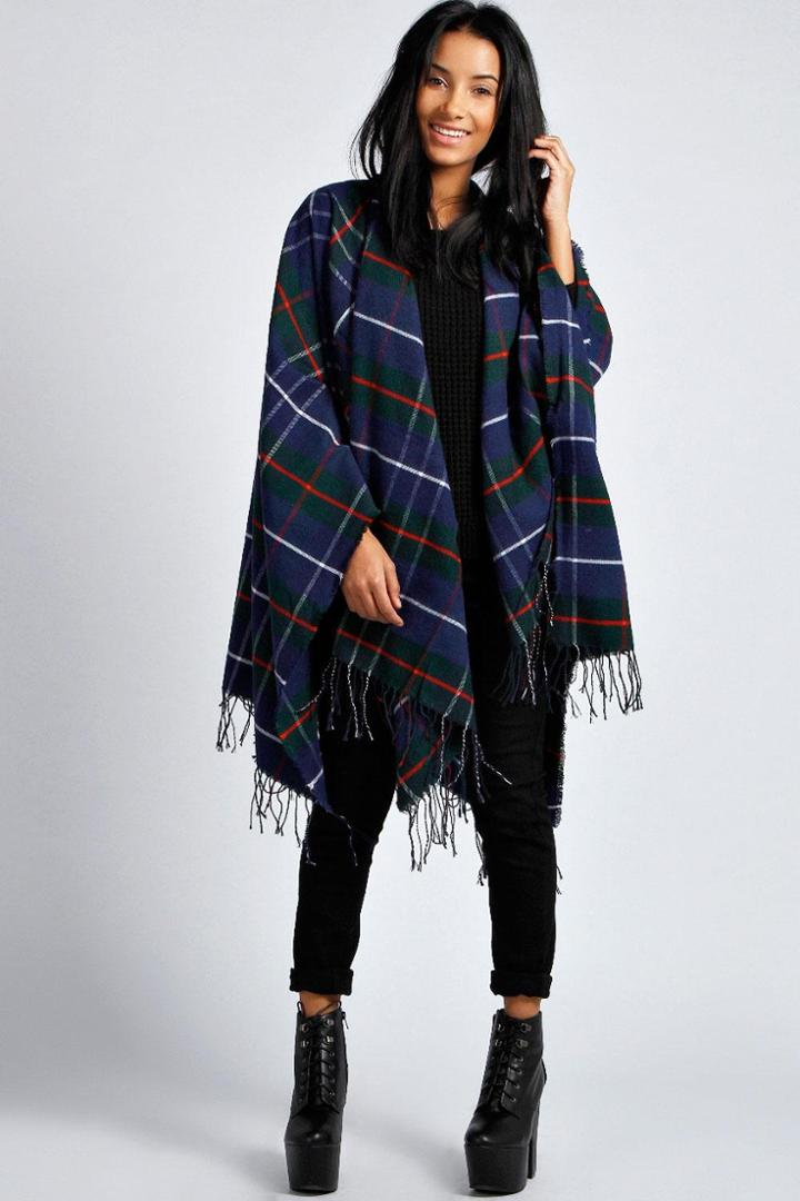 Boohoo Laura Tartan Cape - Green