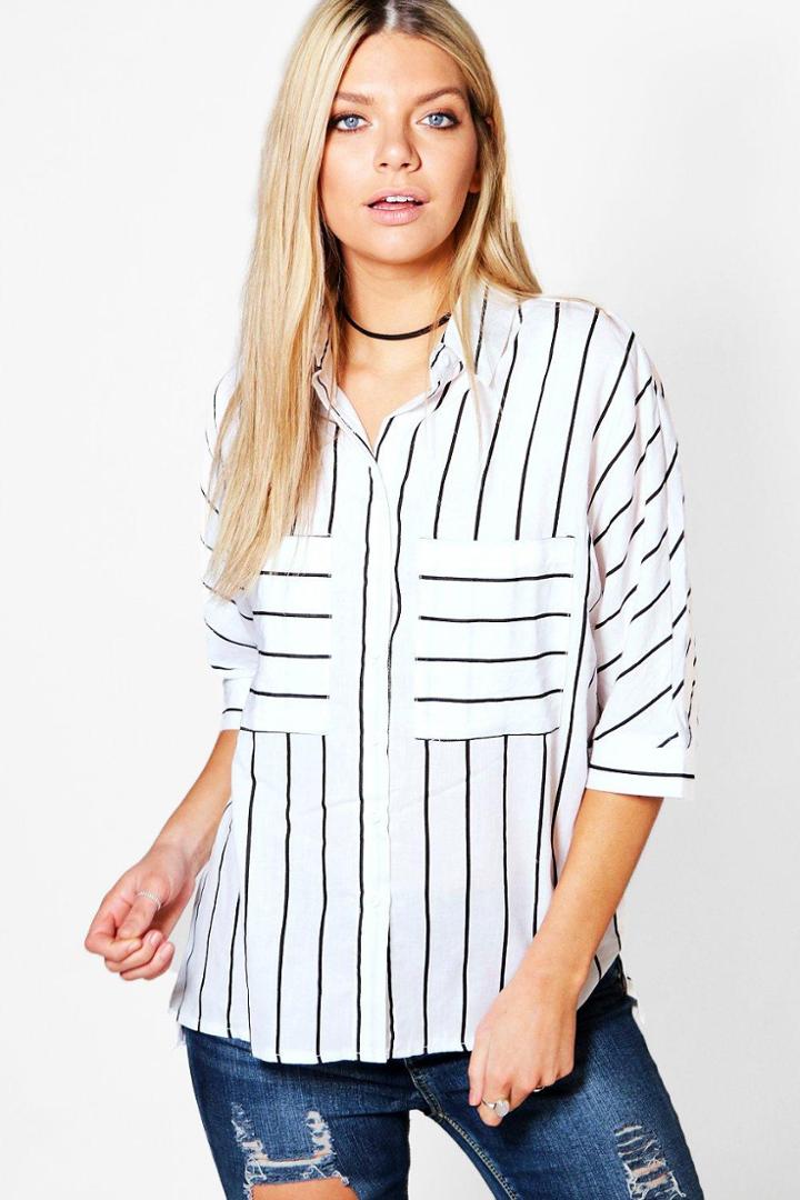 Boohoo Anna Pocket Detail Striped Shirt Black