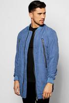 Boohoo Smart Woven Zipped Longline Bomber Jacket Denim-blue