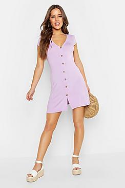 Boohoo Petite Cap Sleeve Button Through Swing Dress