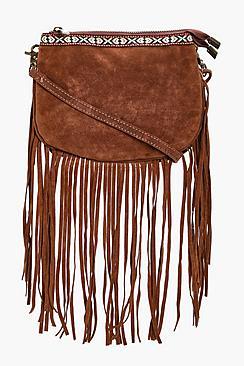 Boohoo Lianne Aztec Trim Fringe Cross Body