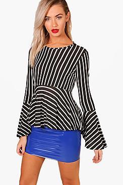 Boohoo Ciara Stripe Flare Sleeve Peplum Top