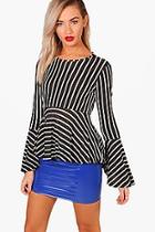 Boohoo Ciara Stripe Flare Sleeve Peplum Top