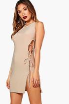 Boohoo Lace Up Detail Bodycon Dress