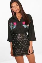 Boohoo Bryony Fold Embroidered 3/4 Sleeve Shirt