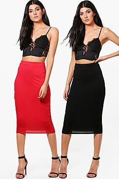Boohoo Gracie 2 Pack Basic Jersey Midi Skirt