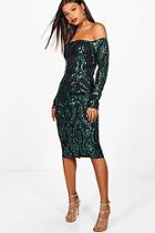 Boohoo Boutique Kiki Sequin Off The Shoulder Dress
