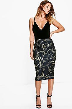 Boohoo Kate Tassle Chain Print Midi Skirt