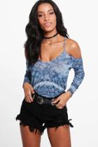Boohoo Sarah Printed Stripy Swing Top Blue