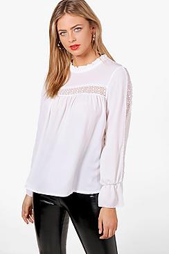 Boohoo Brittany Crochet Insert Woven Blouse