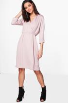 Boohoo Joanna Premium Wrap Over Tailored Dress Violet