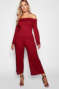 Boohoo Plus Jumbo Rib Bandeau Culotte Jumpsuit