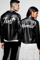 Boohoo Just Married His & Hers Scuba Biker Jacket Black