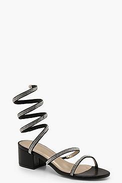 Boohoo Diamante Wrap Low Block Heels