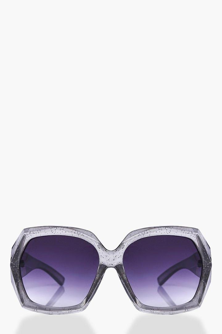 Boohoo Maya Glitter Clear Frame Oversized Sunglasses Grey