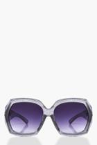 Boohoo Maya Glitter Clear Frame Oversized Sunglasses Grey