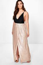 Boohoo Plus Isabella Wrap Sequin Maxi Skirt Nude