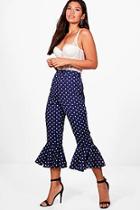 Boohoo Josie Polka Dot Ruffle Hem Woven Trousers