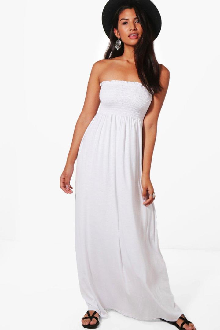 Boohoo Shelley Shirred Bandeau Maxi Dress White