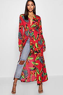 Boohoo Tall Emma Palm Print Kimono