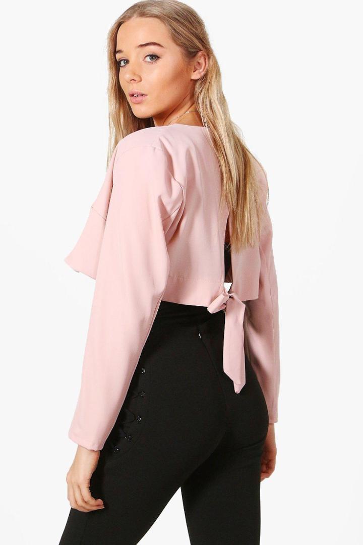 Boohoo Elouise Tie Back Crop Blazer Nude