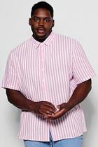 Boohoo Big And Tall Short Sleeve Striped Pink Shirt