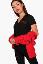 Boohoo Julia Lettuce Emroidered Slogan Rib Crop Tee