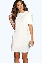 Boohoo Oana Puff Shoulder Crew Neck Shift Dress