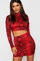 Boohoo Red Snake High Neck Top