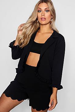 Boohoo Plus Suzie Ruffle Crop Blazer