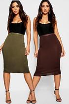 Boohoo Khaki & Chocolate 2 Pack Basic Midi Skirt
