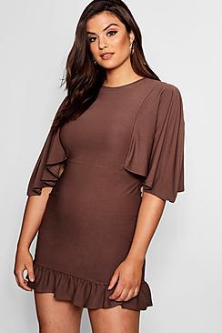 Boohoo Plus Swing Sleeve Frill Hem Dress