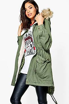 Boohoo Molly Pu Trim Parka