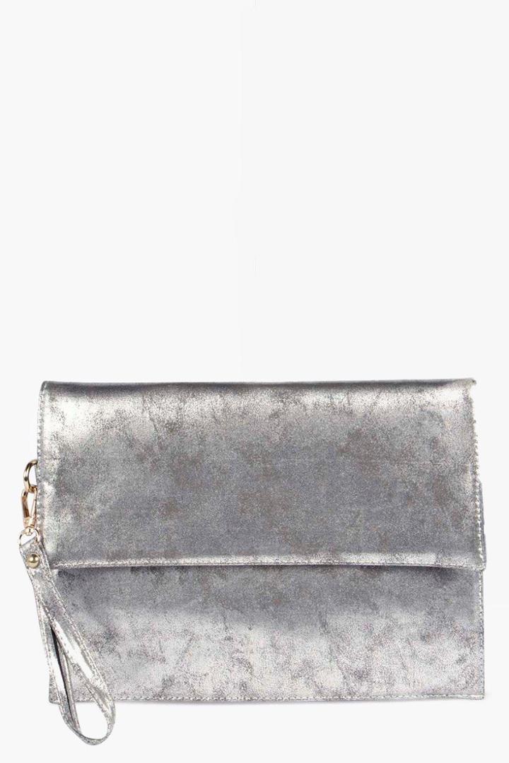 Boohoo Jess Oversized Clutch Bag Silver