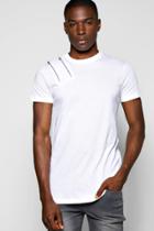 Boohoo Skater Fit Zip T Shirt With Scoop Hem White