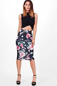 Boohoo Nori Floral Midi Skirt