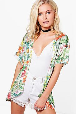 Boohoo Natasha Palm Print Kimono