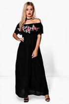 Boohoo Plus Rosie Embroidered Frill Maxi Dress