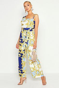 Boohoo Pastel Chain Print Wide Leg Trousers