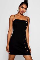 Boohoo Stephanie Button Linen Mini Dress
