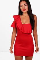 Boohoo Petite Olivia One Shoulder Frill Cut Out Dress