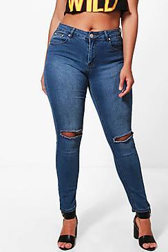 Boohoo Plus High Rise Slit Knee Skinny Jean