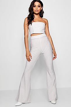 Boohoo Una Glitter Bandeau Flare Trouser Co-ord Set