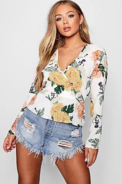 Boohoo Layla Floral Wrap Peplum Blouse