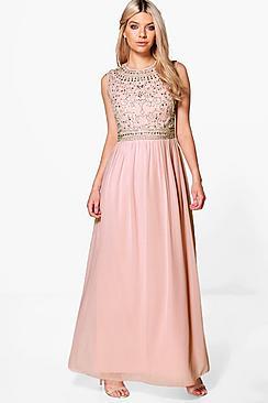 Boohoo Boutique Embellished Chiffon Maxi Dress